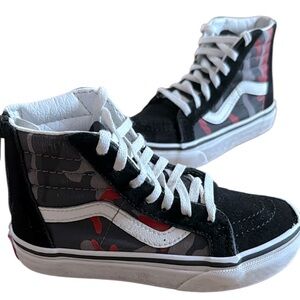 VANS CLASSIC CANVAS HIGH TOP SNEAKER BLACK RED CAMO COLORWAY RUBBER SOLES SZ: 12